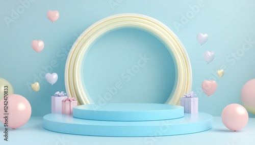 3D podium  valentine elements background , valentine's day concept banner