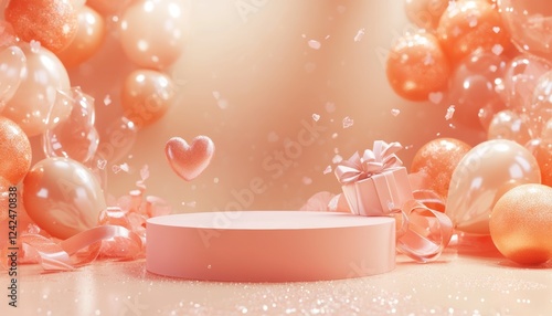 3D podium  valentine elements background , valentine's day concept banner