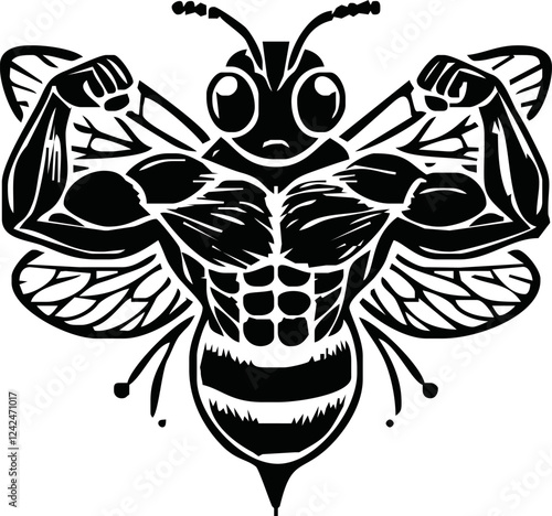 Bee Strong Mascot.hornet strong with body muscle vector