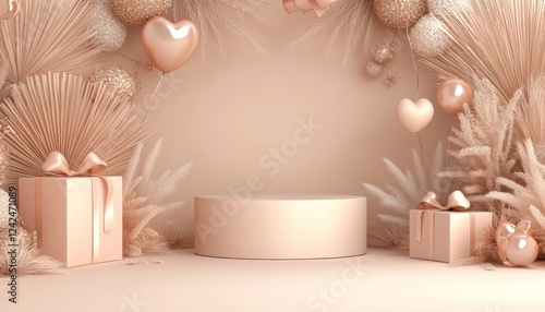 3D podium  valentine elements background , valentine's day concept banner