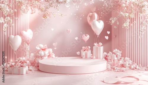 3D podium  valentine elements background , valentine's day concept banner