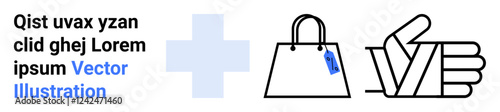 Minimalist shopping bag with price tag and thumbs-up gesture conveying satisfaction, approval, quality, and trust. Ideal for e-commerce, retail, shopping, marketing, branding customer service flat