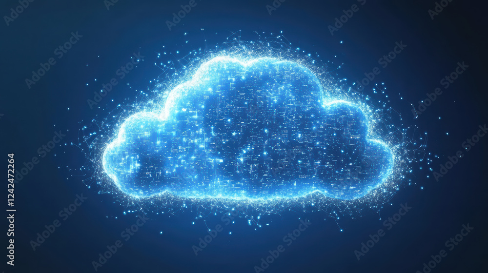 glowing digital cloud representing cloud technology and data visualization, showcasing interconnected data points and futuristic design glowing digital cloud representing cloud technology and data visualization, showcasing interconnected data points and futuristic design