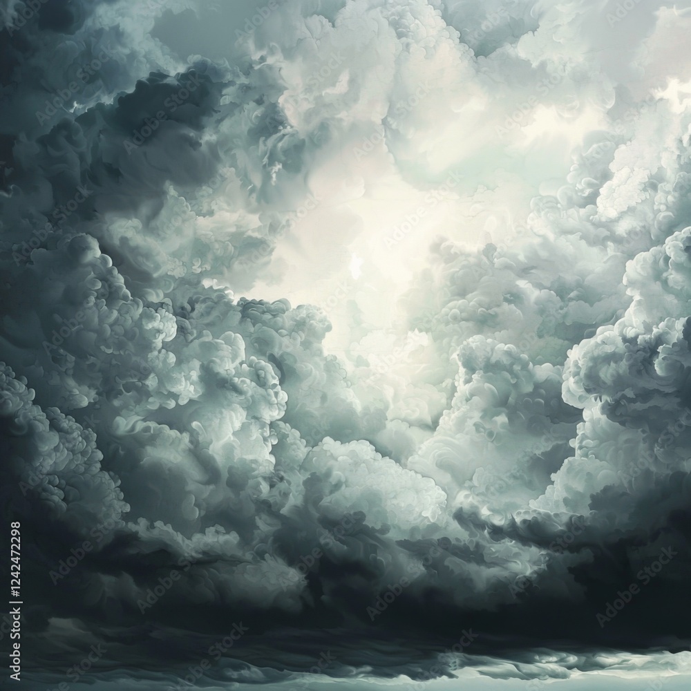 Fototapeta premium Dramatic Sky with Dark Clouds and Bright Light Breaking Through in a Serene Atmosphere