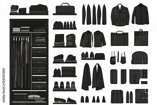 984. Black wardrobe Icon Set Vector Silhouette Design Isolated on White Background --ar 3:2 --v 6.1 Job ID: f281d978-eed8-43c3-9ad3-61fff434a13f