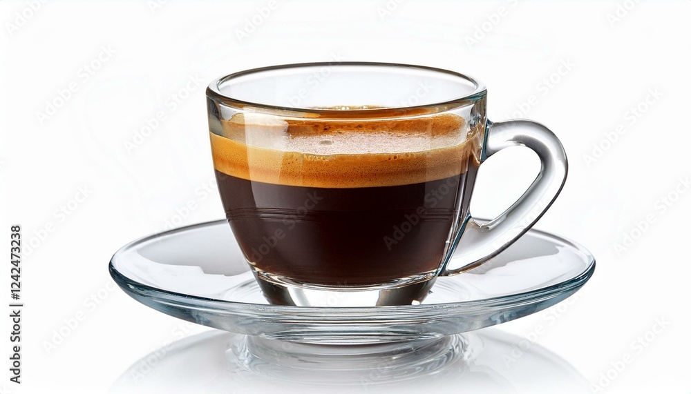 Naklejka premium Cup of coffee. Glass cup of espresso coffee isolated white background