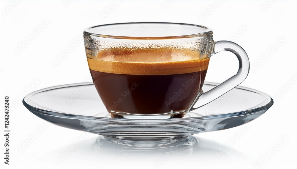 Naklejka premium Cup of coffee. Glass cup of espresso coffee isolated white background