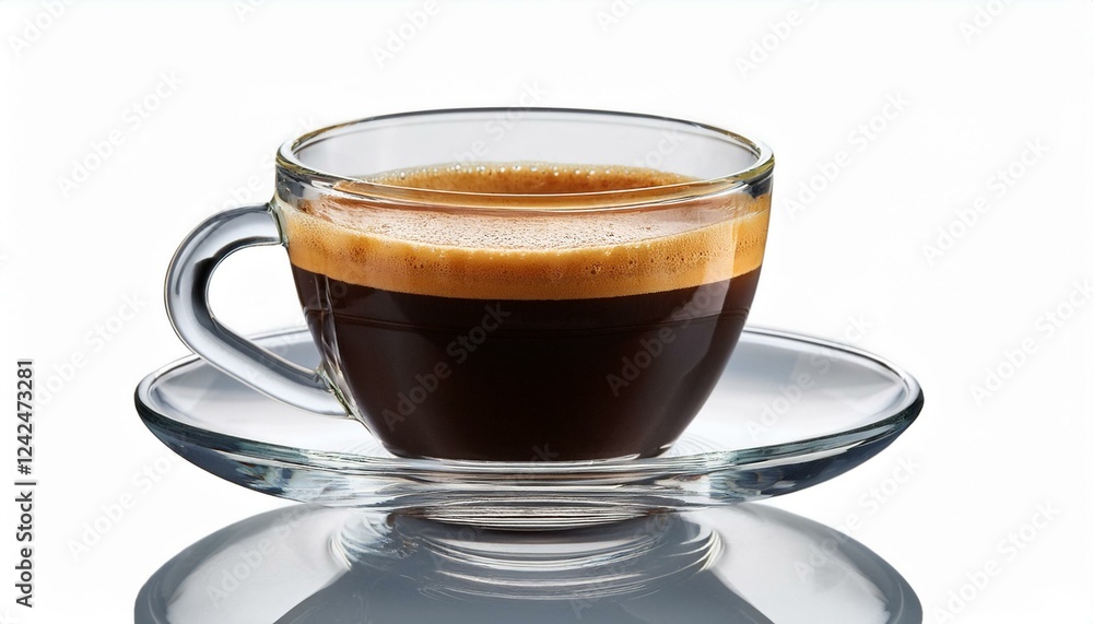 Naklejka premium Cup of coffee. Glass cup of espresso coffee isolated white background