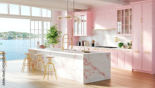Luxury Pink Kitchen with Ocean View