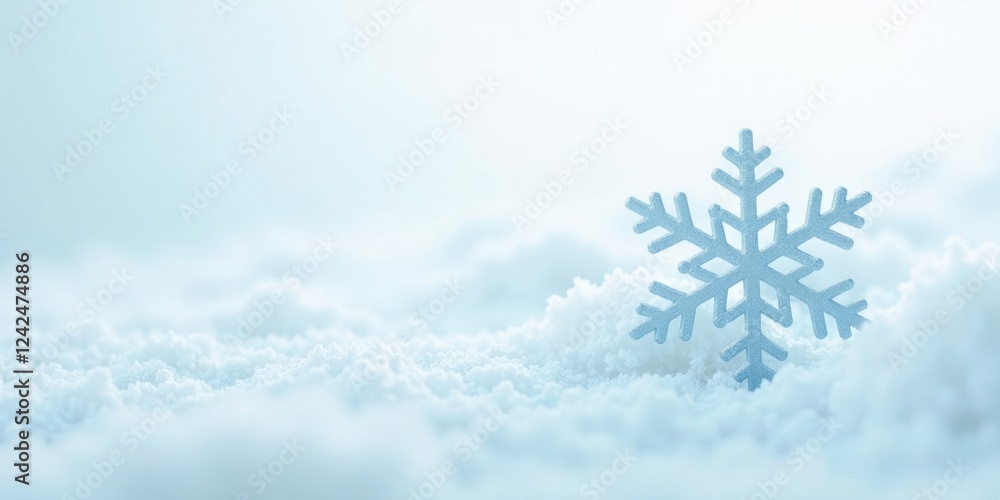 Serene Winter Scene A Delicate Light Blue Snowflake Rests Gently in a Soft Blanket of Pristine Snow Serene Winter Scene A Delicate Light Blue Snowflake Rests Gently in a Soft Blanket of Pristine Snow