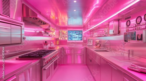 Pink Luxury Yacht Kitchen: A Stylish and Modern Culinary Space photo