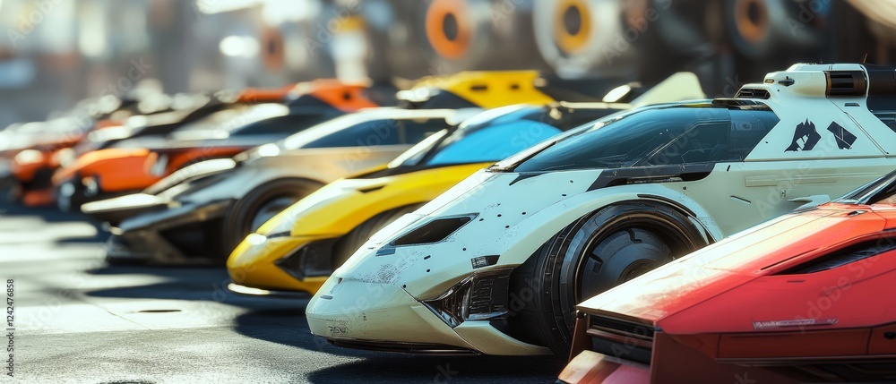 Fototapeta premium A lineup of diverse futuristic vehicles