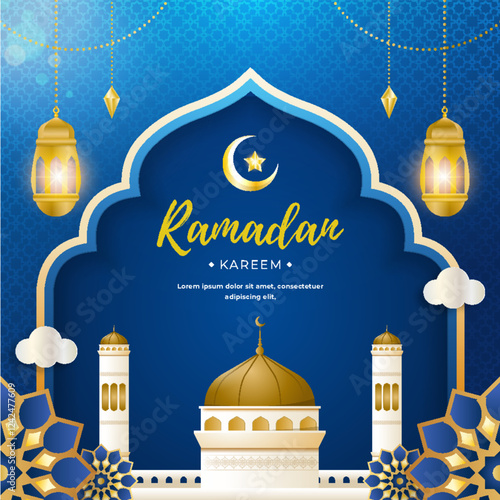Blue ramadan kareem social media post template