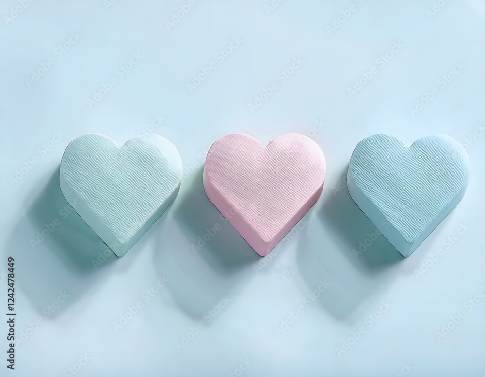 Fototapeta premium Festive Valentine's Day decorations: Sweetheart candies, pastel colors, arranged aesthetically.