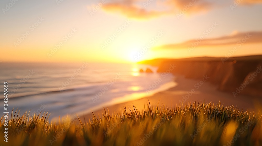 Fototapeta premium Golden Sunset Over Coastal Cliffs and Ocean