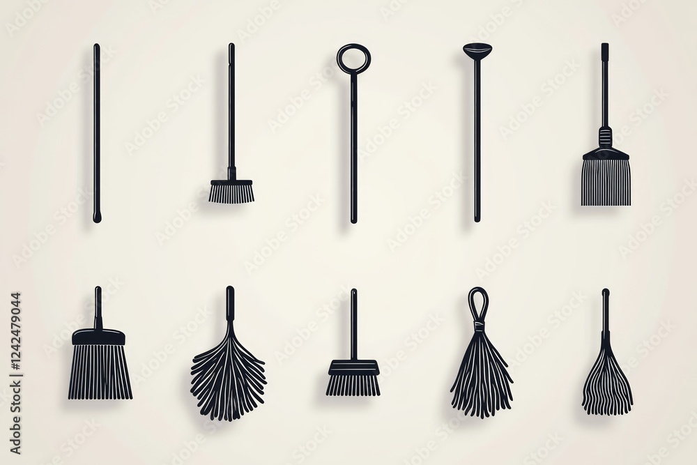 Naklejka premium Essential Cleaning Tools Collection: A Comprehensive Guide to Household Cleaning Supplies