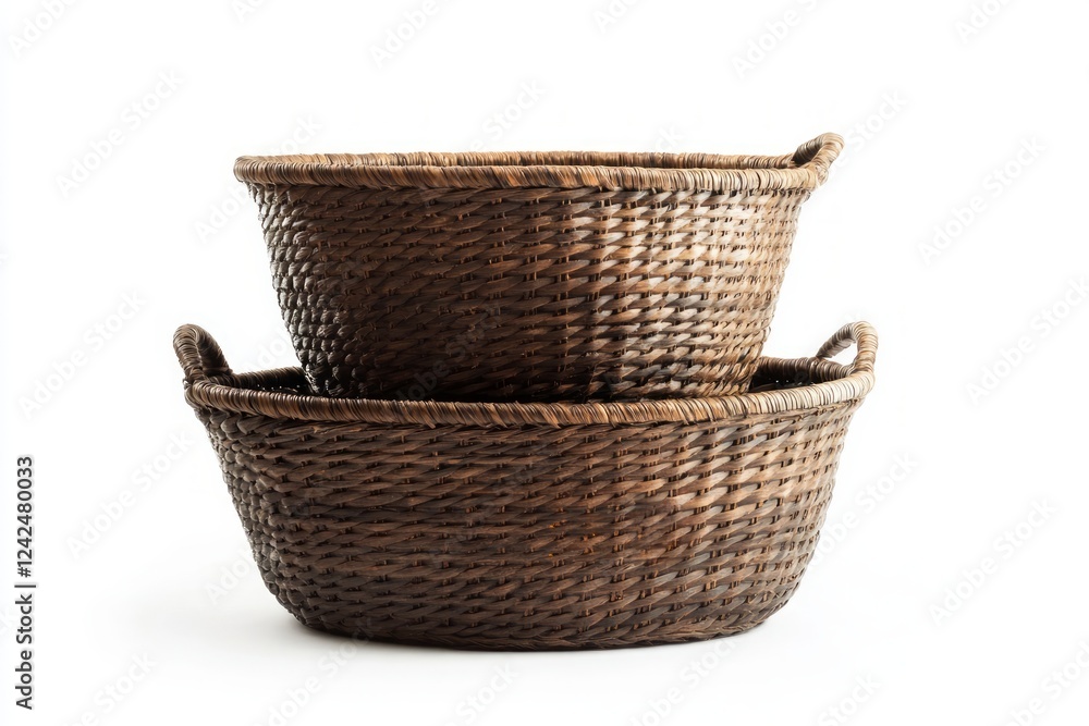 Obraz premium Two Elegant Wicker Baskets: A Rustic Storage Solution for Home Decor