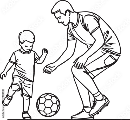 Creative Line Drawing of Dad and Son Playing Soccer