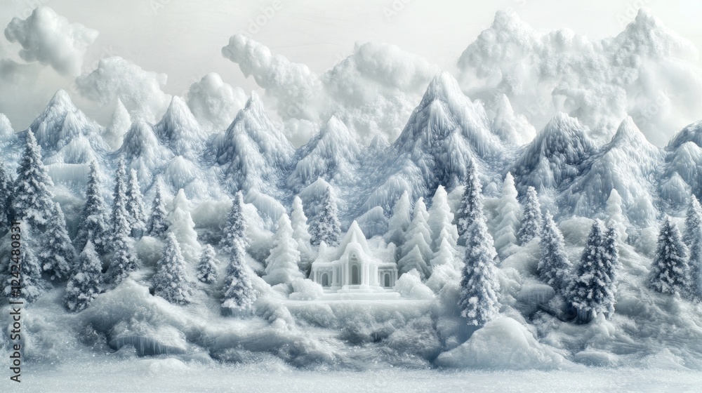 Obraz premium Festive Celebration Majestic Mountains Sparkling Porcelain Architecture Textured Ice Frozen Beauty Snowy Scene