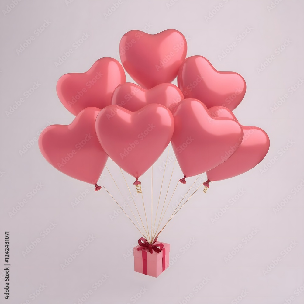 Festive Valentine's Day decorations: Valentine balloons, heart shapes floating. Festive Valentine's Day decorations: Valentine balloons, heart shapes floating.