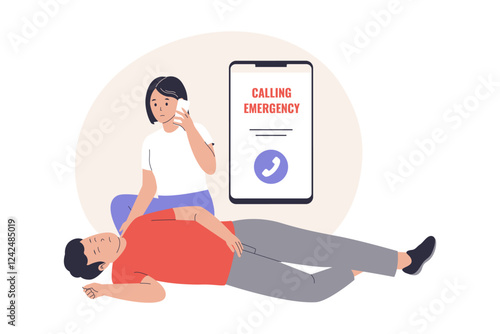 Illustration of woman calling medical emergency call. Illustrations for websites, landing pages, mobile apps, posters and banners. Trendy flat vector illustrations