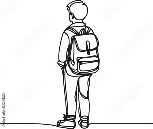Illustration of Schoolboy with Backpack in Line Art