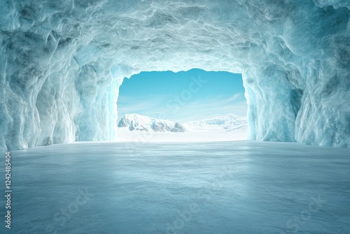 Glacial Speleology Adventure: Exploring an Ice Cave with Ancient Stalactites in the Antarctic photo