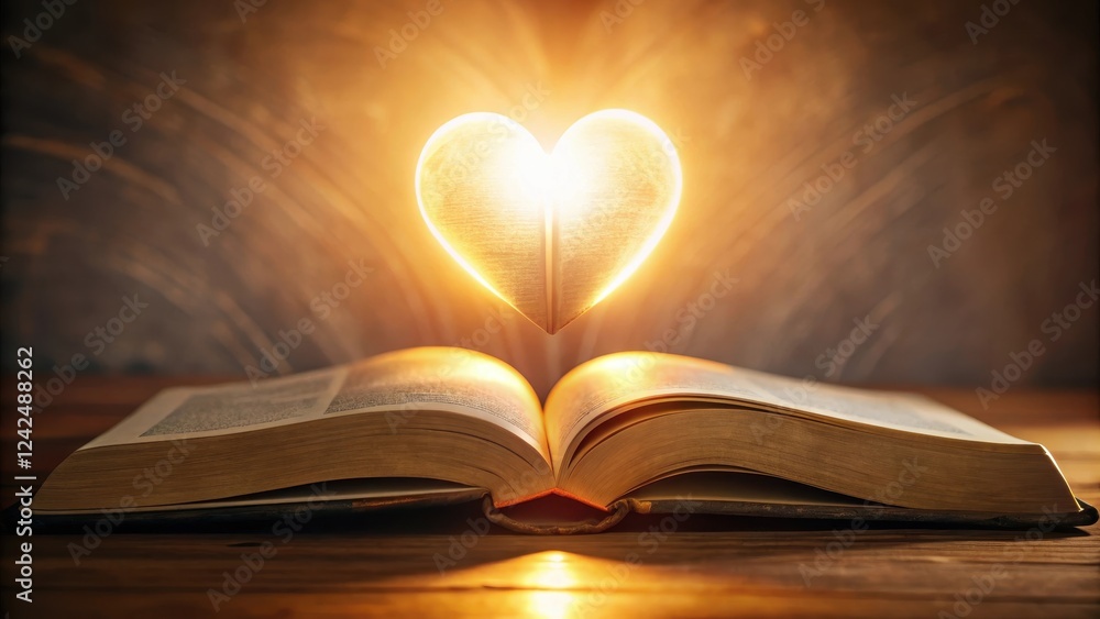 A glowing heart with a subtle image of a Bible in the background A glowing heart with a subtle image of a Bible in the background