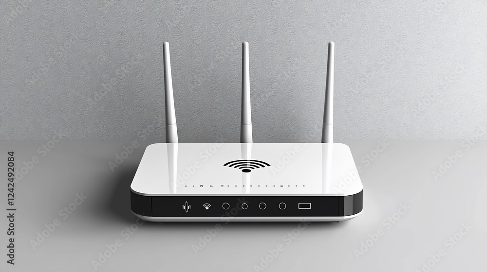 Fototapeta premium Modern wireless router with antennas on a minimalist background, showcasing connectivity technology
