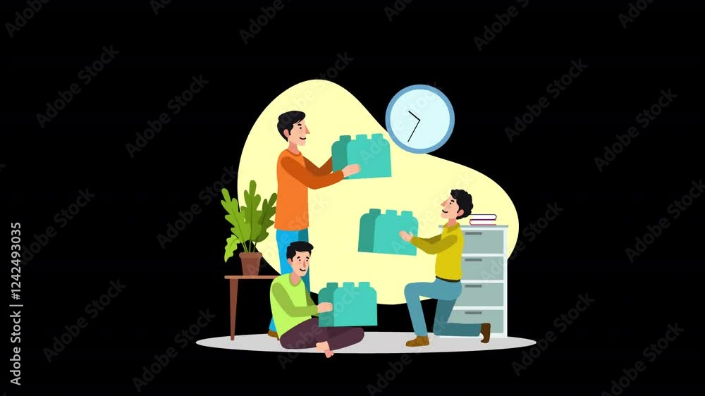 Team Work Concept Flat 2D Animation Scene Team Work Concept Flat 2D Animation Scene