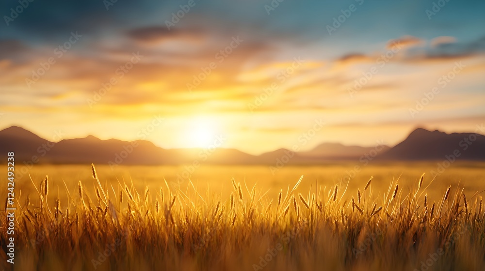 Fototapeta premium Golden Wheat Field Sunset Landscape