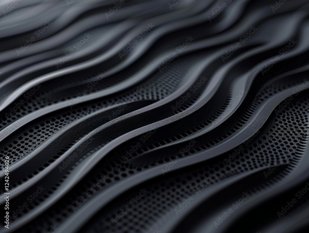 Naklejka premium Abstract Wavy Texture: A close-up, abstract image of a dark, undulating surface with a textured, geometric pattern, creating a mesmerizing and contemporary aesthetic. 