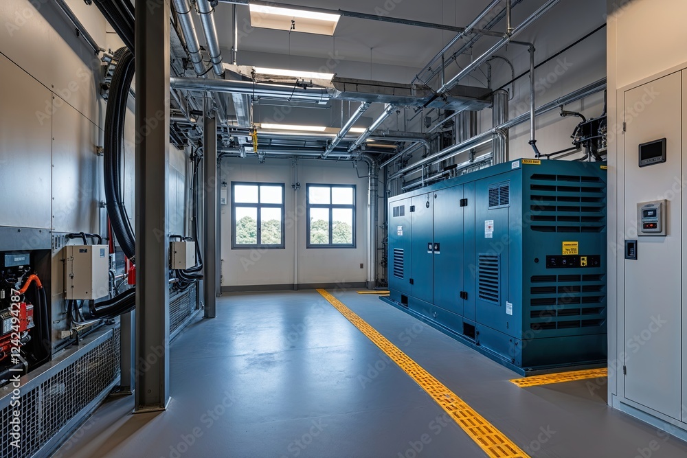 Naklejka premium Industrial Generator Room Solutions with Diesel Power Backup Systems