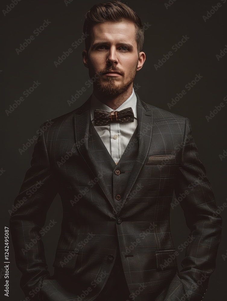 A serious man in a classic suit and bow tie exuding professionalism A serious man in a classic suit and bow tie exuding professionalism