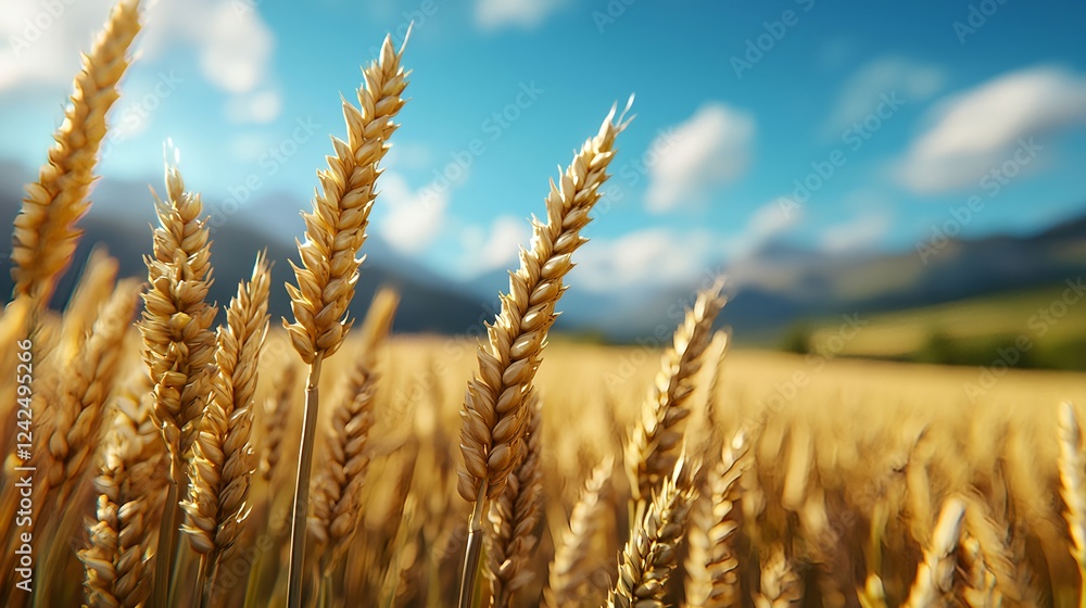 Fototapeta premium Golden Wheat Field Under Sunny Sky