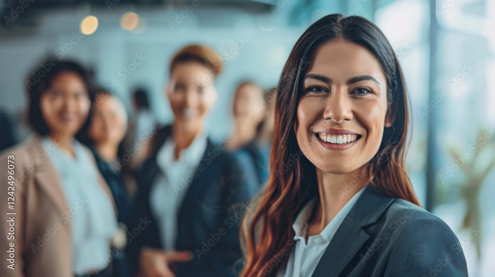 Smiling Female Executive Encourages Open Communication Among Colleagues Smiling Female Executive Encourages Open Communication Among Colleagues