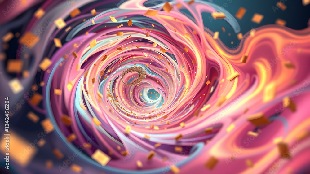 A swirling mass of pink and gold with a lot of small pieces of gold A swirling mass of pink and gold with a lot of small pieces of gold