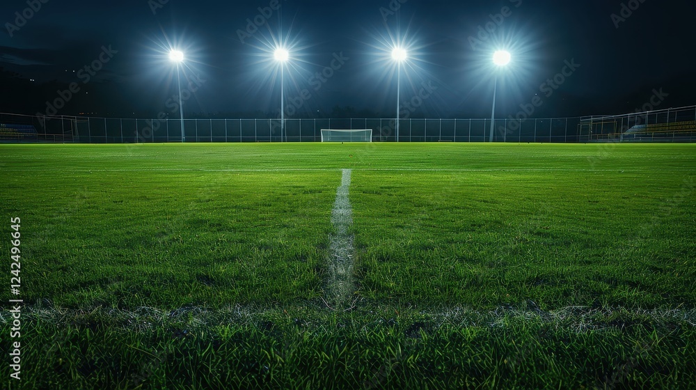 Empty Soccer Field Bathed in Evening Light, Awaiting Action Empty Soccer Field Bathed in Evening Light, Awaiting Action