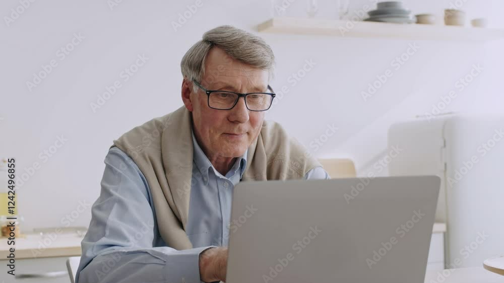 An elderly man in his 60s sits comfortably at home, focused on his laptop. He enjoys his retirement lifestyle, engaged in activities that stimulate his mind and promote wellbeing. An elderly man in his 60s sits comfortably at home, focused on his laptop. He enjoys his retirement lifestyle, engaged in activities that stimulate his mind and promote wellbeing.
