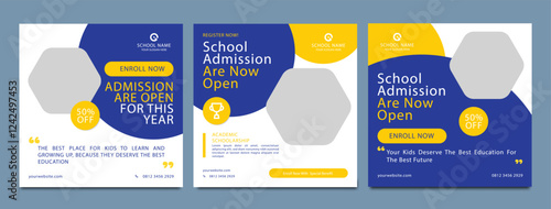School admission social media post banner design. back to school social media post banner design set. Back to school admission promotion banner. school admission template for social media ad.