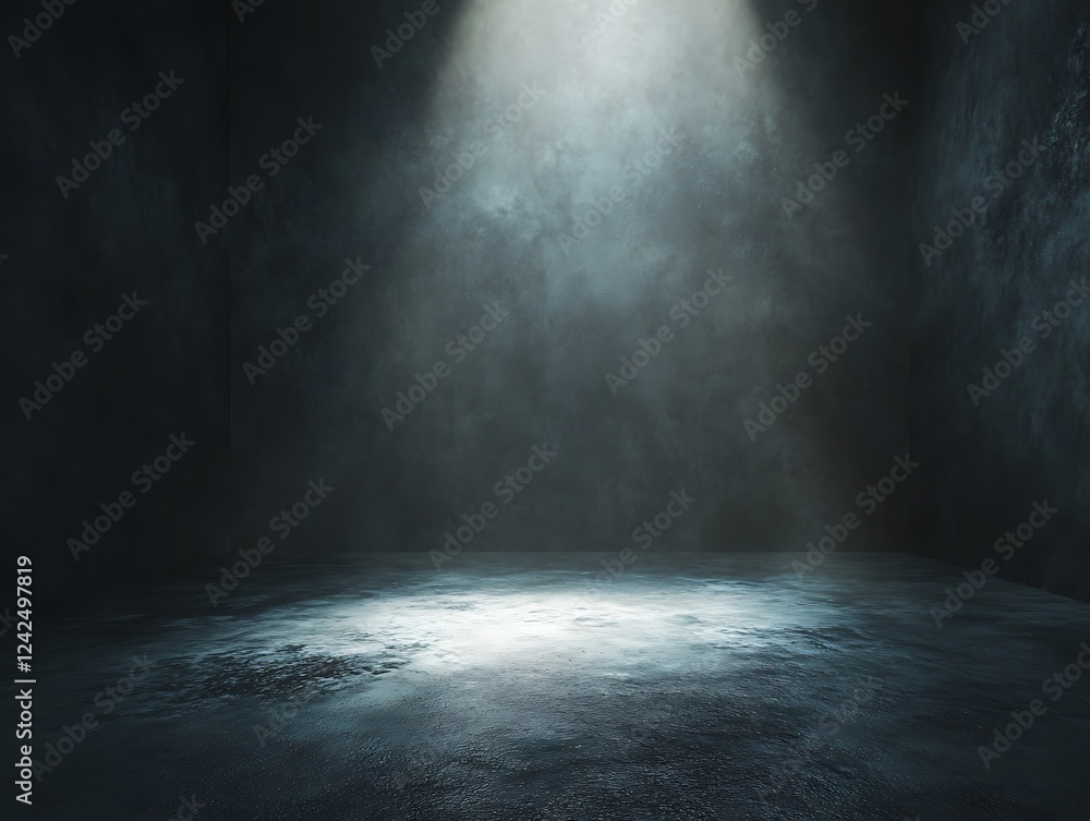 Minimalist dark interior with a single spotlight casting dramatic lighting on a textured concrete wall, creating a moody and cinematic atmosphere Minimalist dark interior with a single spotlight casting dramatic lighting on a textured concrete wall, creating a moody and cinematic atmosphere