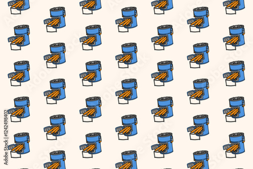 furnace portable with firewood colorful pattern on white background. doodle camping stove with cord wood seamless pattern background. fireplace oven seamless pattern for camping adventure merchandise