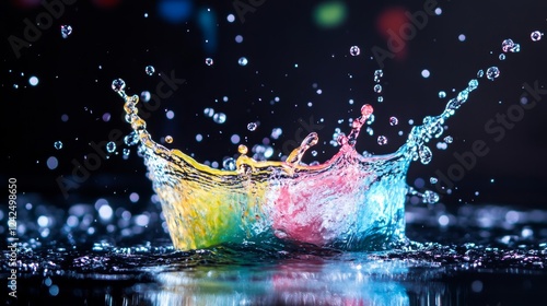 Colorful water splash isolated on black photo