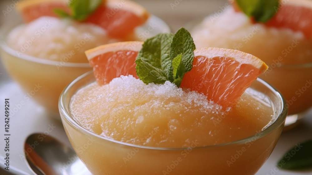 Refreshing Grapefruit Granita with Mint Garnish: A Culinary Delight Refreshing Grapefruit Granita with Mint Garnish: A Culinary Delight