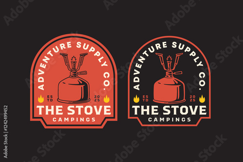 camping stove portable with gas holder retro badge logo vector design collection set for camping, outdoor, mountaineer, adventure gas stove, fireplace, furnace vintage illustration element design.