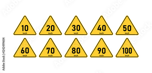 Maximum Speed Limit Signs Vector Set, Traffic Safety Design.