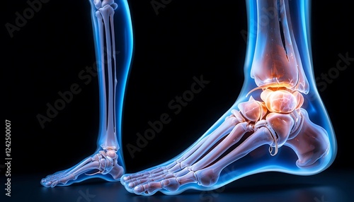 3D Medical Illustration of Human Ankle Joint with Ligament Damage and Pain