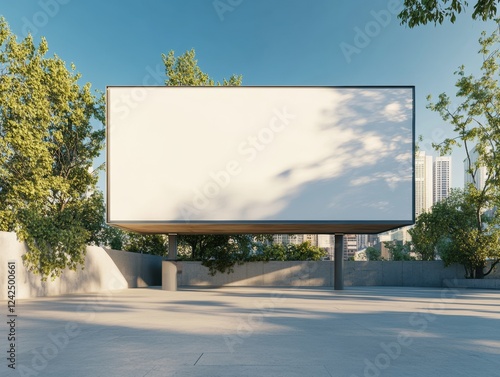 Blank Billboard Ad Space Surrounded by Green Foliage in Urban Setting Under Clear Sky 98 Chars
