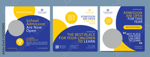 School admission social media post banner design. back to school social media post banner design set. Back to school admission promotion banner. school admission template for social media ad.