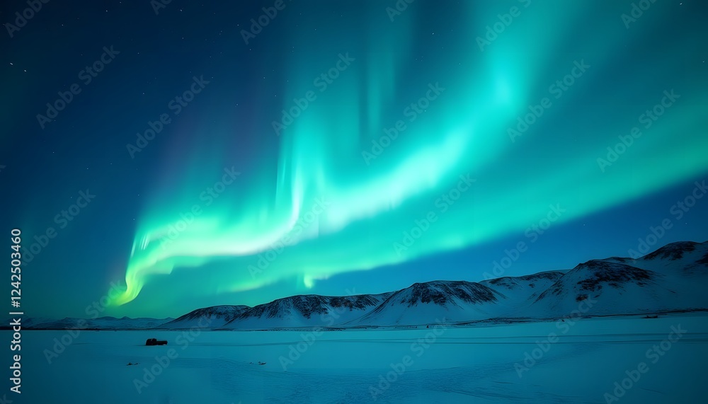 Naklejka premium Aurora Borealis over Frozen Landscape